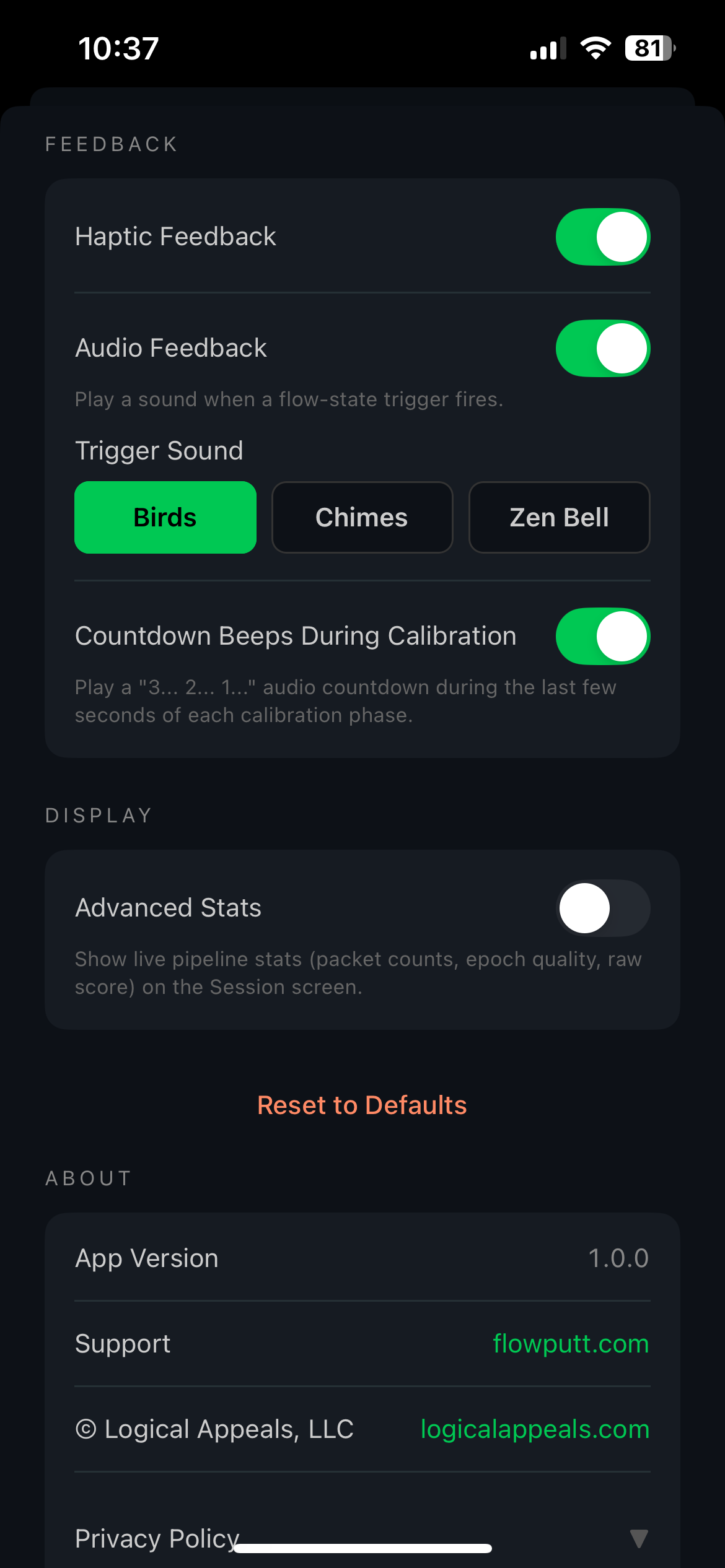 App settings and configuration